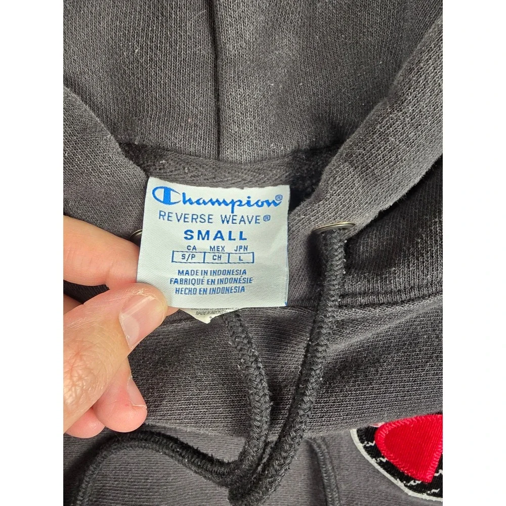 Champion Reverse‎ Weave Hoodie Womens Small Black Logo Pullover Sweatshirt Heavy